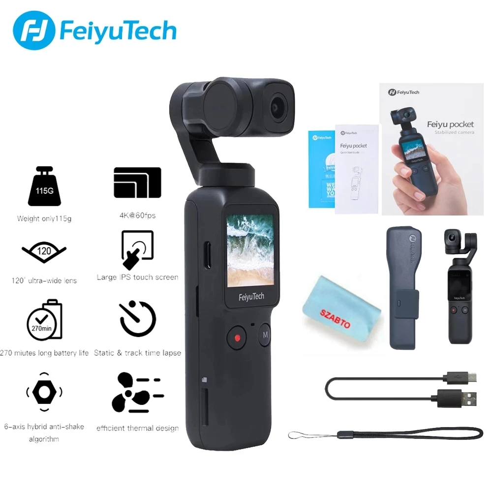 US $249.00 FeiyuTech Pocket Camera Gimbal 3Axis Stabilized Handheld Camera 4K 60fps Video 120 Wide Angle SmartTrackBuiltIn WiFi Control