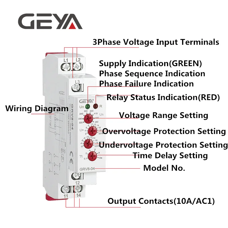 GEYA GRV8-04 3 фазы Напряжение реле контроля с фазовым защиты Время задержки по сравнению с Напряжение и реле пониженного напряжения Din Rail