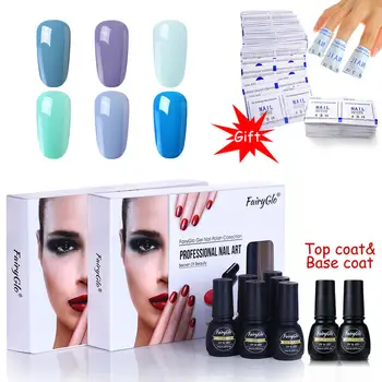 

FairyGlo 8pcs 7ml Gel Polish Set With 50pcs Remover Wraps Manicure Set Soak Off UV LED Nail Varnish Primer Gel Nail Polish