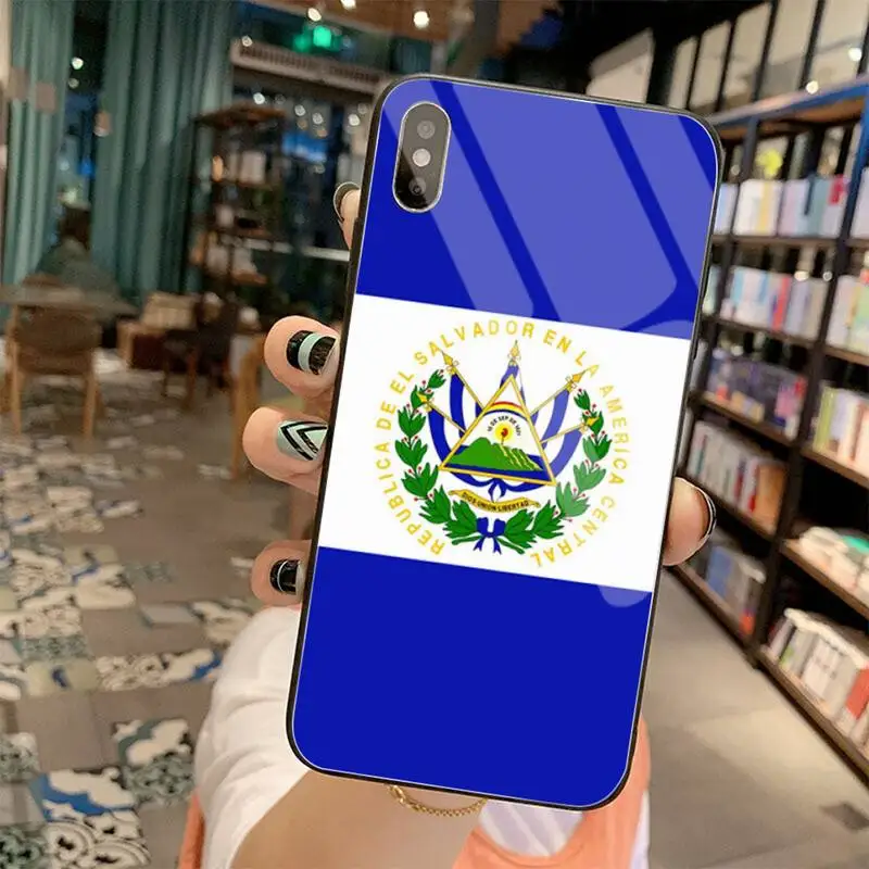 El Salvador Cờ Đen TPU Mềm Mại Ốp Lưng Điện Thoại Kính Cường Lực Cho iPhone 11 Pro XR XS MAX 8X7 6 6S 6 Plus SE 2020 Ốp Lưng phonecase Cases For iPhone