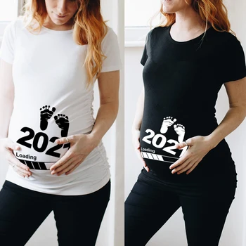 

Baby Loading 2021 Printed Pregnant T Shirt Maternity Short Sleeve T-shirt Pregnancy Announcement Shirt New Mom Tshirts Clothes