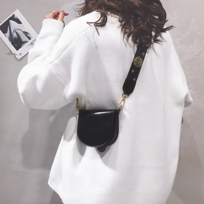 

Mini Bags Bag Women's 2019 Korean-style Solid Color One-Shoulder Saddle Bag Mini Wide-Strap WOMEN'S Messenger Bag