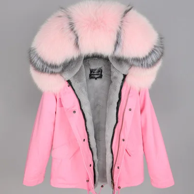 Новинка, зимняя куртка с капюшоном и воротником из натурального меха енота, Женская парка, меховое пальто, модная Толстая теплая уличная одежда - Цвет: S-2XL