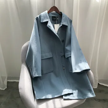 

Women Wool Long Coat 2019 Autumn Winter Thick Warm Cotton Padded Vinatge Loose Woolen Coats Female Solid Blends Overcoat Outwear