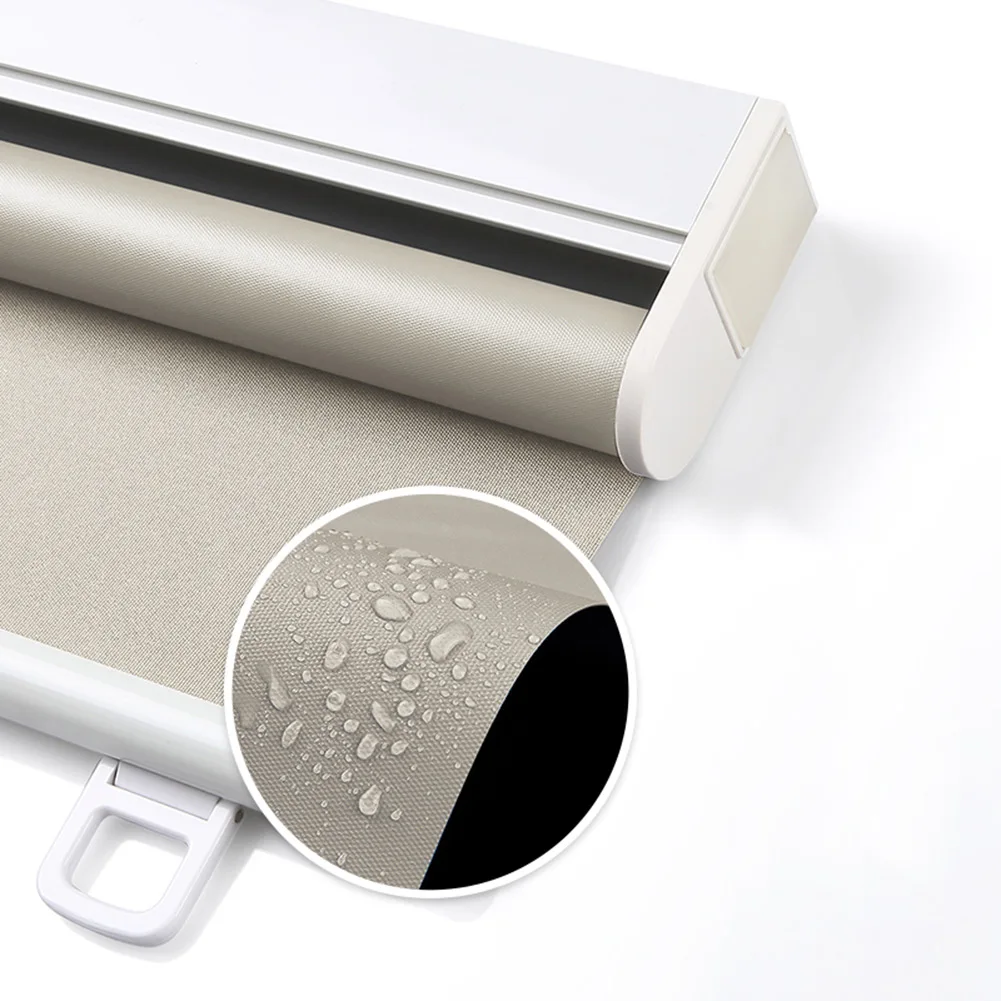 

Drill-Free Manual Spring Lifting System Roller Blinds Full Blackout Fabric Waterproof and Oil-Proof Customized Size for Kitchen