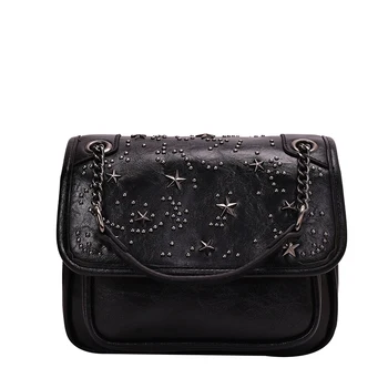 

Ladies Shoulder Bags Pu Leather Small Hand Bags Quality Crossbody Bags Rivet Square High Capacity Chain Messenger Bag