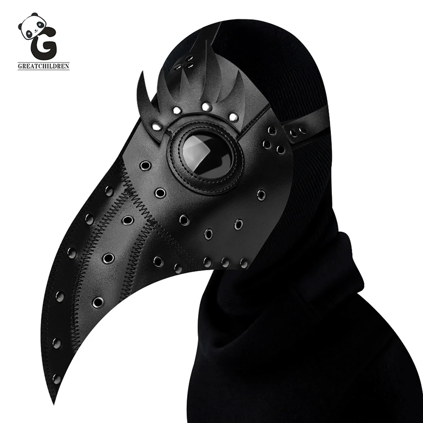 

Plague Doctor Mask for Men Steam Punks Luxury PU Black Death Mask The Plague Doctor Masque Halloween Cosplay Beak Prop