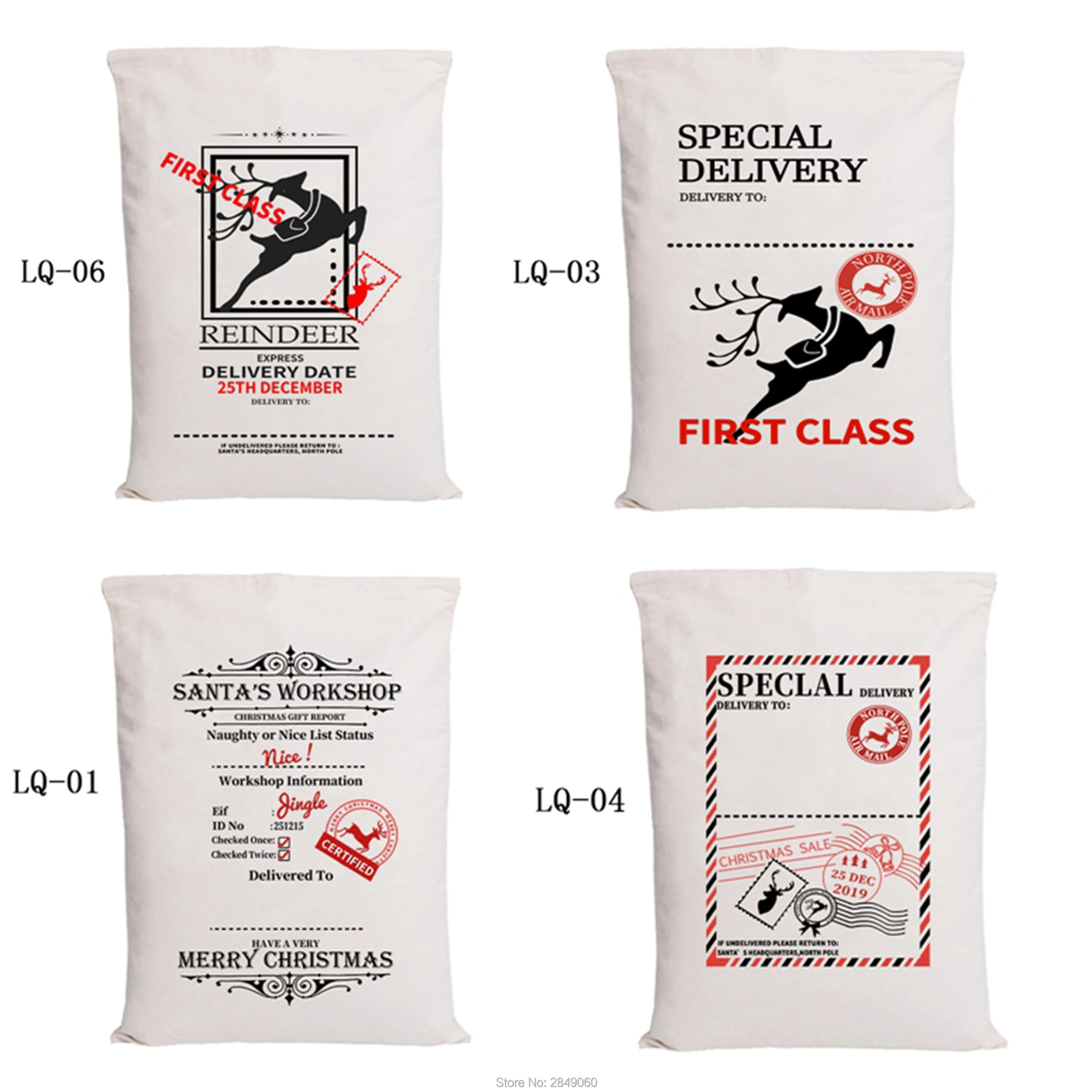 

Christmas Stocking Bag 50pcs/lot Drawstring Canvas Candy Cane Bag Large Santa Claus Kids Toy Sacks Personalized Christmas Gift