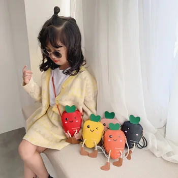 

2020 new children's shoulder crossbody bag carrot shape toddler coin purse princess cartoon bag