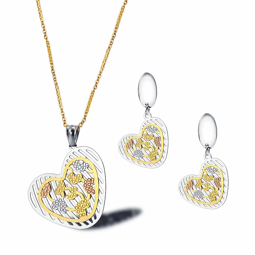 

Foreign Trade New Style Titanium Steel Heart Shape Necklace Earrings Cool Double Layer Heart Elegant Women's Stainless Steel Jew