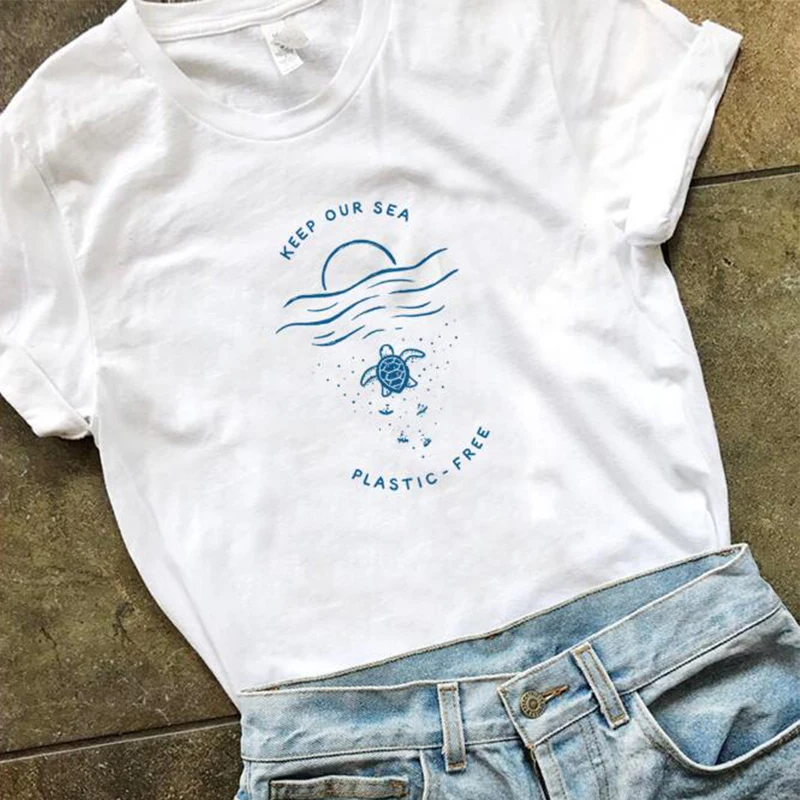 Женская футболка с надписью Keep Our Sea Plastic свободная Skip Straws Save Turtles хлопковая