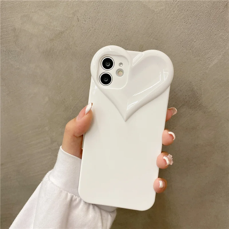 thumbnail image 1 of 3D Love Heart Cute Phone Case For iPhone 14 11 12 13 15 Pro Max X XR XS 7 8 Plus Candy Color Solid Soft Silicone Tpu Back Cover, 1 of 5