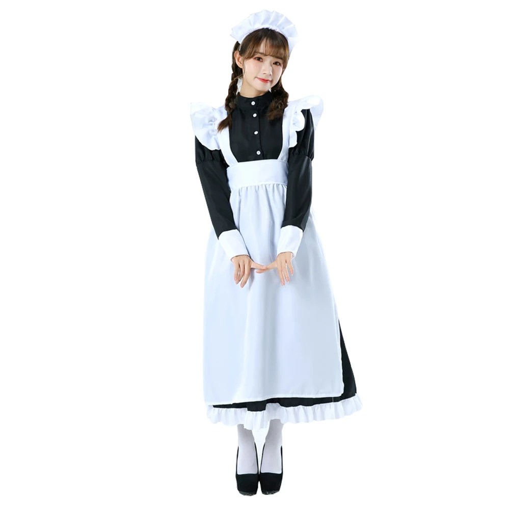 

Brdwn Soredemo Machi wa Mawatteiru Womens Hotori Arashiyama Tatsuno Toshiko British Style Apron Maid Dress Cosplay Costume