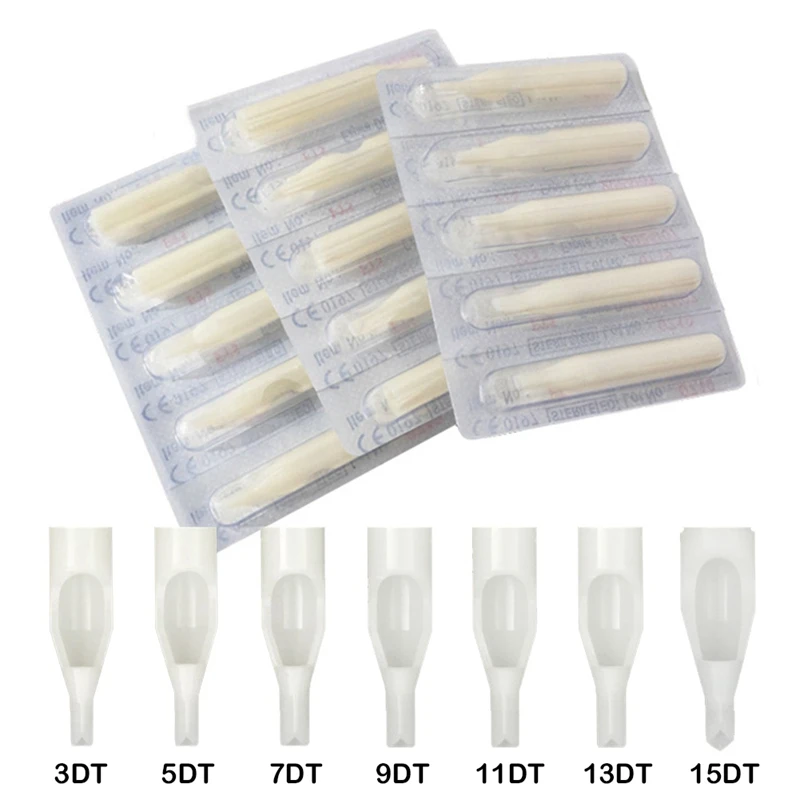 

50pcs Plastic Tattoo Nozzle Tips Set 3/5/7/9/11/13/15DT Tattoo Tips Mixed Disposable Sterile Needle Tubes Tattoo Machine