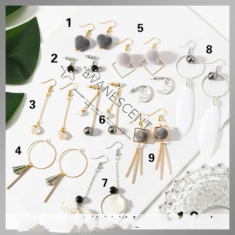 

2019 Earrings Women Geometry Starry Moon Planet Stud Earrings Long Asymmetric Wild Jewelry Eardrop Pendientes aretes de mujer