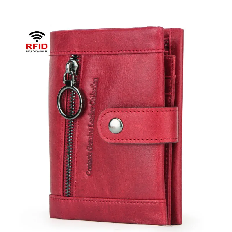 

Genuine Leather Woman's Wallet RFID Anti Theft Brush Leather Lady's Purse Female Three Fold Cowhide Coin Purses Short Wallets