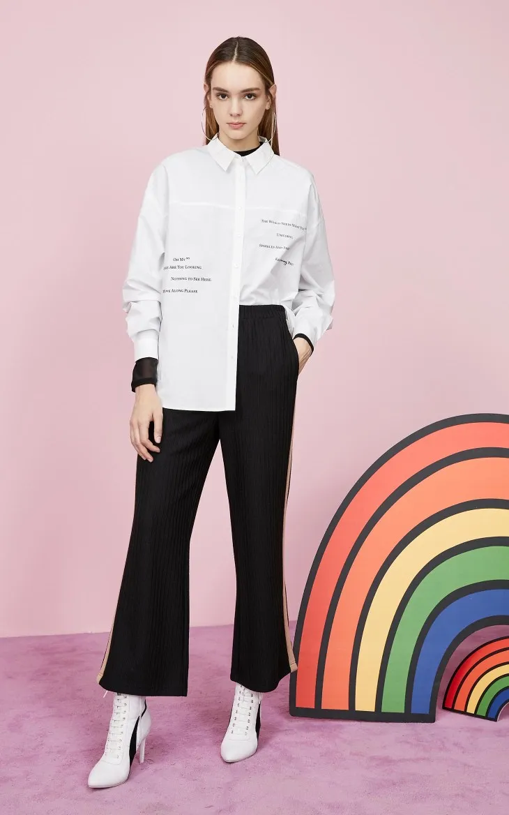 Vero Moda Новая женская хлопковая рубашка прямого кроя с принтом букв с открытыми плечами | 319305533