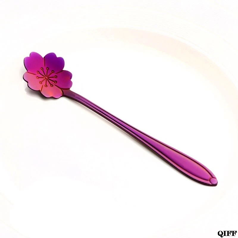 8pcs Steel Teaspoon Rainbow Color for Coffee Tea Mixing Sugar Ice Cream Stir Bar Spoons-8 Diffient Pattern Colorful Cutlery