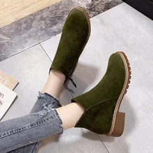 Новинка; 1 пара; женские ботильоны на квадратном каблуке с боковой молнией и круглым носком; Повседневная обувь; BF88