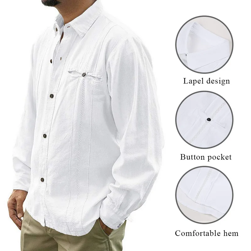 Летняя хлопковая Льняная мужская рубашка Повседневная однотонная новая рубашка с длинными рукавами уличная приталенная мужская рубашка одежда