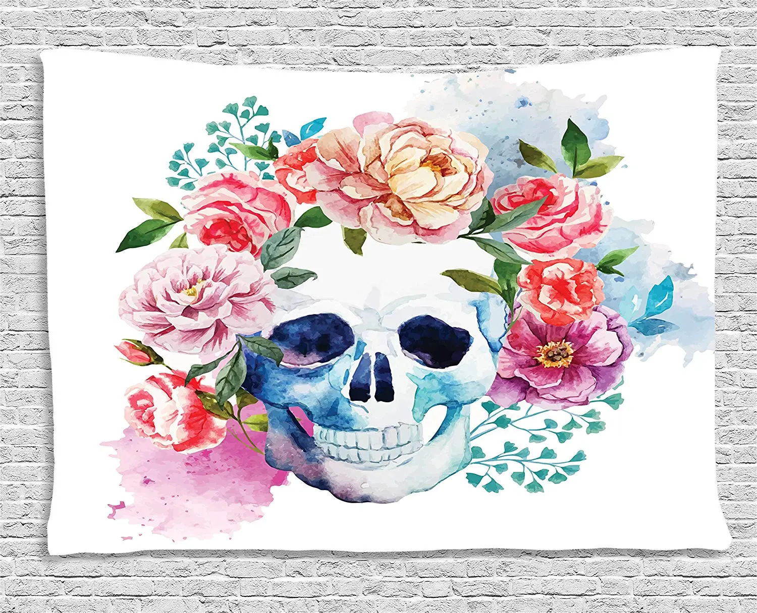 

Funny Skull with Colorful Floral Head Style Dead Skeleton Graphic Art Print