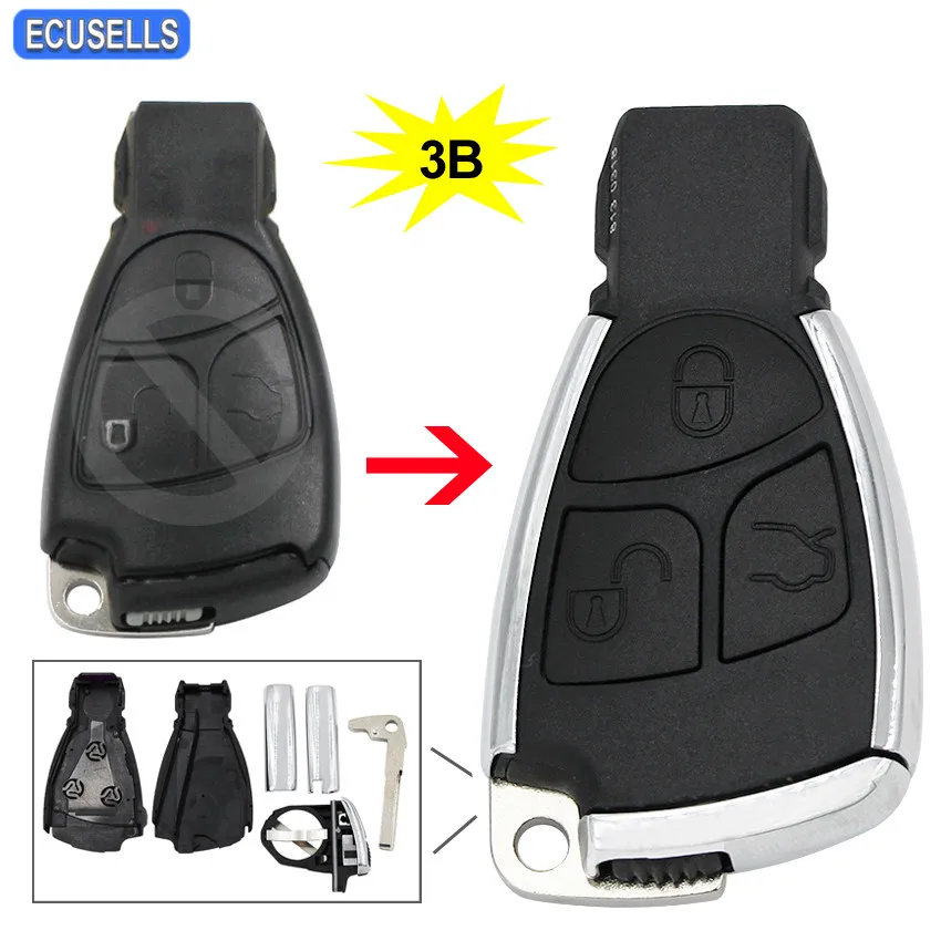 Funda con tapa para llave remota plegable modificada para mercedes-benz CLS C E S + soporte para batería, lado plateado de 3 botones
