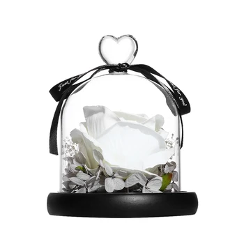 

Valentines Day Gift Exclusive Rose in Glass e Eternal Real Rose Wedding Party Mother's Day Gift Home Decoration White