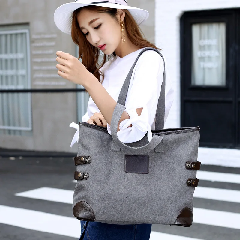 

bag hand version of the shoulder lady bag canvas large capacity student Korean 2019 JIULIN new
