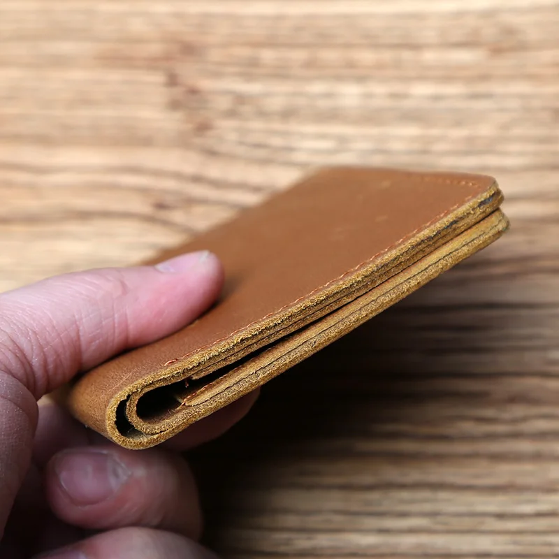 NZPJ Retro Leather Men's Wallet Crazy Horse Leather Women's Coin Purse Thin Money Bag Top Layer Leather Bank Card Holder