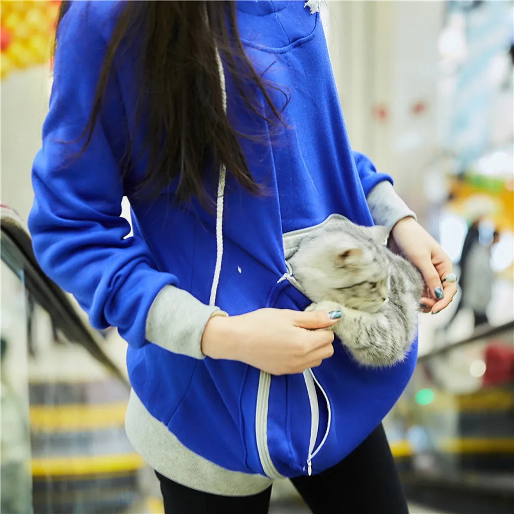 Свитер для женщин с кошкой ladiess толстовки милый кошелек пуловеры объятия Толстовка карман животных уха с капюшоном sudadera mujer#3
