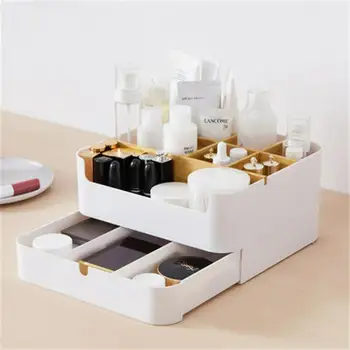 

Solid Wood and ABS Material Double Drawer Type Cosmetics Jewelry Storage Box Organizer Stylish Desktop Finishing Container