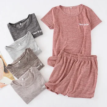

Comfort Solid Pajama Set For Women Cotton Sexy Nightwear Female Summer Pijamas Sleepwear Short Sleeve Lingerie Casual Homewear