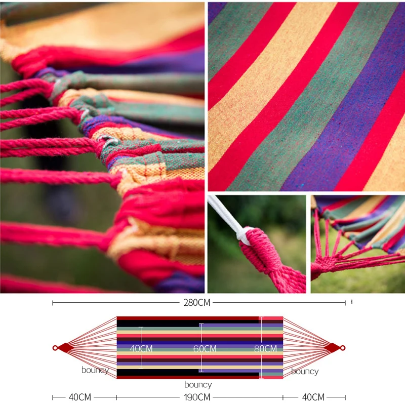 Single double hammock outdoor anti-rollover canvas hammock swing mesh wooden stick double thickening 200X150CM_voghion.com