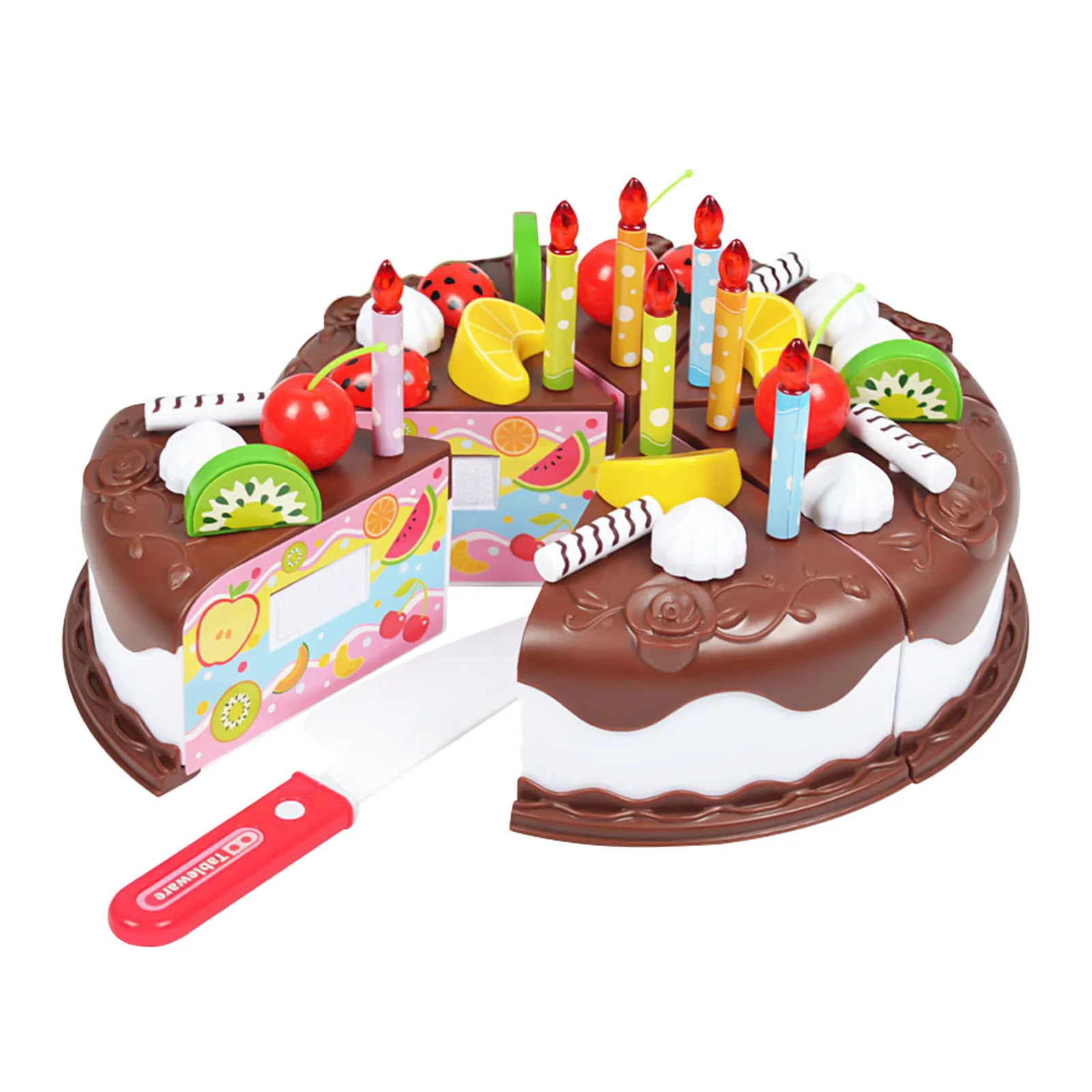 Kids Birthday Cake Toy for Baby & Toddlers with Counting Candles & Fruits, Gift Toys for 1 2 3 4 5 Years Old Boys and Girls