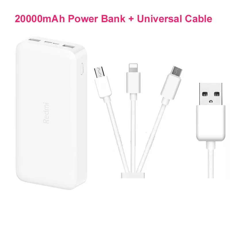 add universal cable Xiaomi Redmi внешний аккумулятор 20000 мАч 18 Вт Быстрая зарядка 5,1 В а Быстрая зарядка портативный 2 USB внешний аккумулятор для смартфона - Цвет: add universal cable
