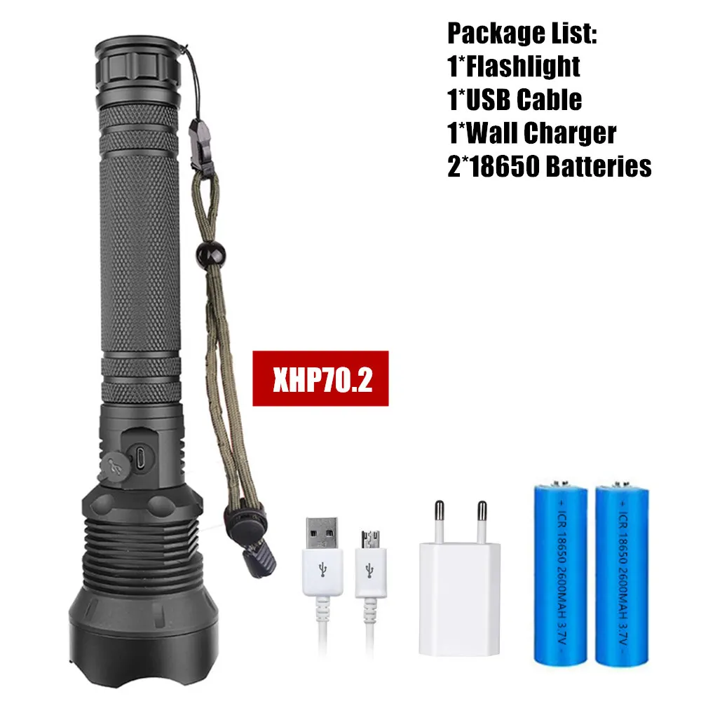 Package C Супер яркий светодиодный фонарь XHP90 XHP70.2, тактический фонарь с зарядкой от USB, 26650, 18650, водонепроницаемые фонарики для рыбалки - Испускаемый цвет: Package C