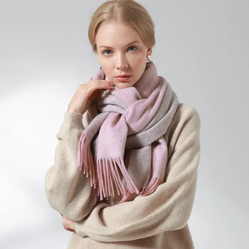 

Long Winter 100% Wool Scarves for Women Two-sided Solid Tassels Wraps Shawls Pashmina Ladies Large Warm Soft Real Wool Scarf