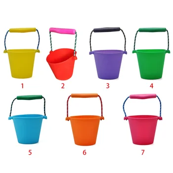 

Beach Bucket Silicone Folding Hand-held Barrel Toy Baby Kids Shower Bath Toy Sand Dabbling Pour Water Toy 7 Colors New