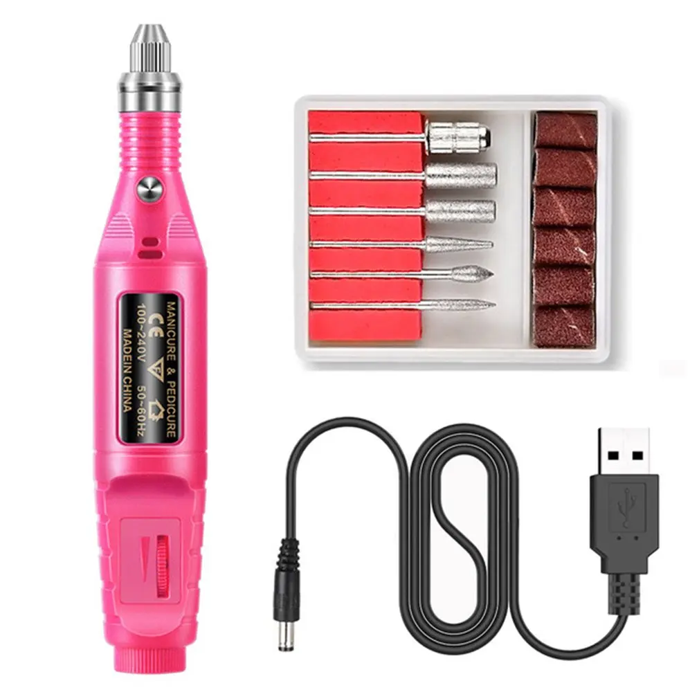 

Electric Nail Polisher USB Powered Nail Polisher Set Pen Type Manicure Fake Nail Polishing Drill Bit Polishing Set