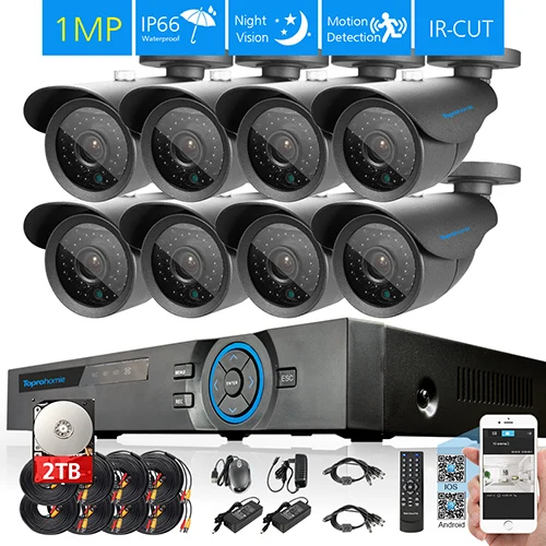 TOPROHOIME 8-канальный сетевой видеорегистратор AHD 1.0MP 720P безопасности IP66 в/на открытом воздухе система наблюдения ссtv 8ch видеонаблюдения HDMI 1080P AHD Системы - Цвет: 8 Bullet Camera