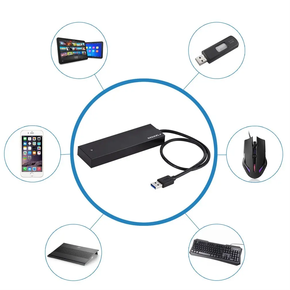 USB 3,0 концентратор Алюминий 4-Порты и разъёмы usb-хаб с 3.3ft USB 3,0 Удлинительный кабель Совместимость с ОС Windows