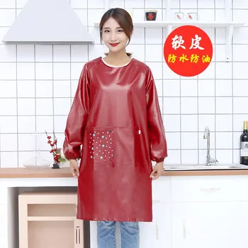 

Leather apron waterproof oil-proof soft leather long-sleeved kitchen household women's hooded adult coat men's sleeve back wear