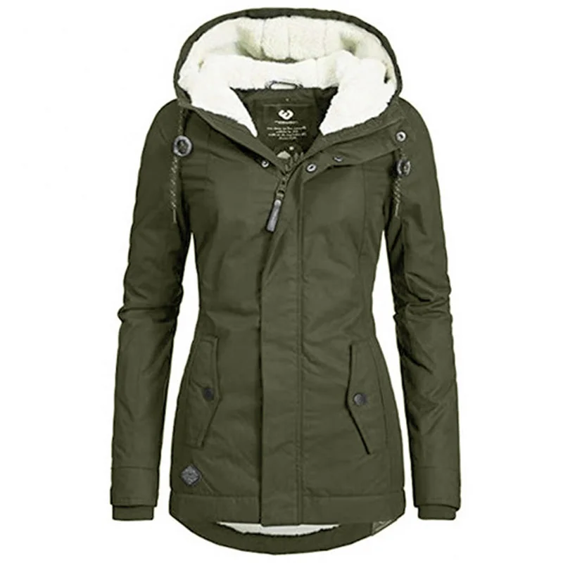 Cotton Padded Jacket Black Women Solid Hood Fur Warm Winter Coat Plus Size S-4Xl Office Ladies Retro Causal Loose Parkas Outwear 1