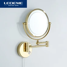 LEDEME Led Gold Make-Up Spiegel Runde vergrößerung Helle Bad Spiegel metall Doppelseitige Wand Berg Vanity Spiegel L6508DG