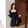 Summer Dress Women Vintage Flower Print Long Sleeve Black Party Dress Korea Casual Mini Dress Beach Boho Elastic Slash Neck W089 ► Photo 3/6