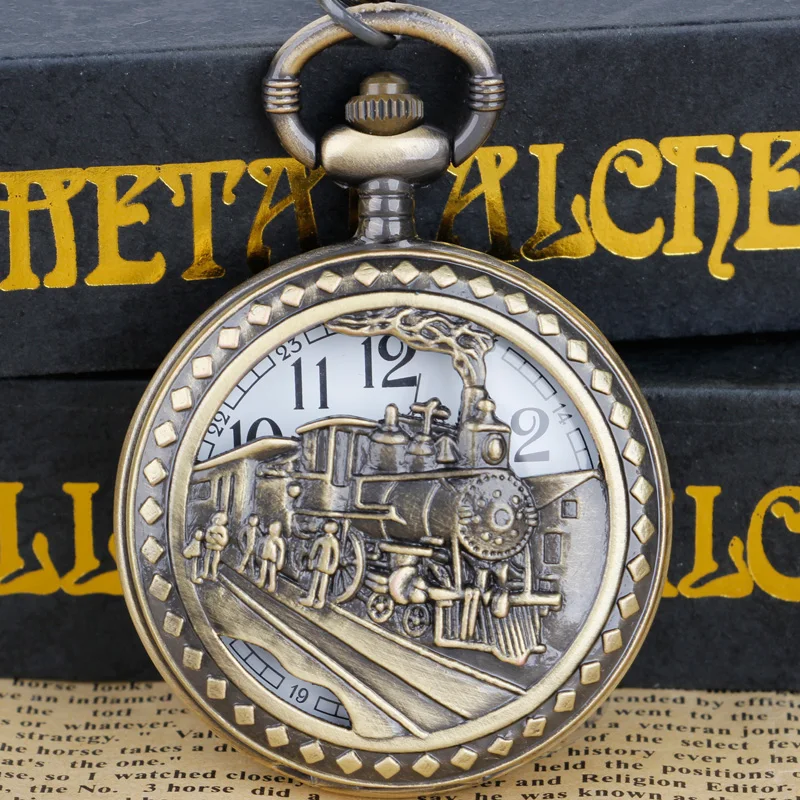 

Steampunk Train Pattern Quartz Pocket Watch Necklace Pendant Retro relogio de bolso reloj mujer