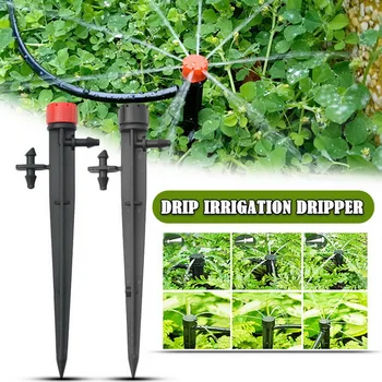 

50pcs Drip Irrigation Emitters Adjustable Micro-Bubbler + 50PCS Stake Support 1/4 inch Hose Greenhouse Patio Garden Flower Bed