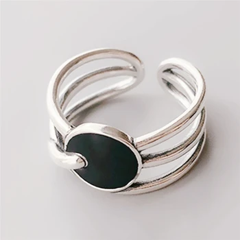 

Sole Memory Retro Thai Silver Geometric Black Drip Glaze Round 925 Sterling Silver Female Resizable Opening Rings SRI535