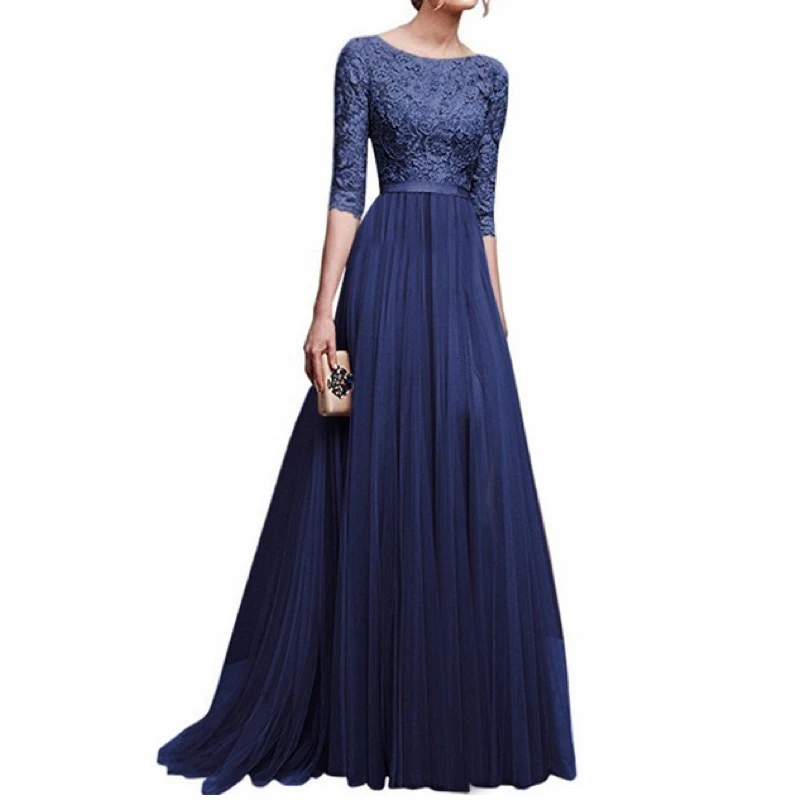

2019 Summer Party Evening Wedding Party Maxi Dresses for Women Long O-Neck Elegant Women Dress Clothes Hot Sale