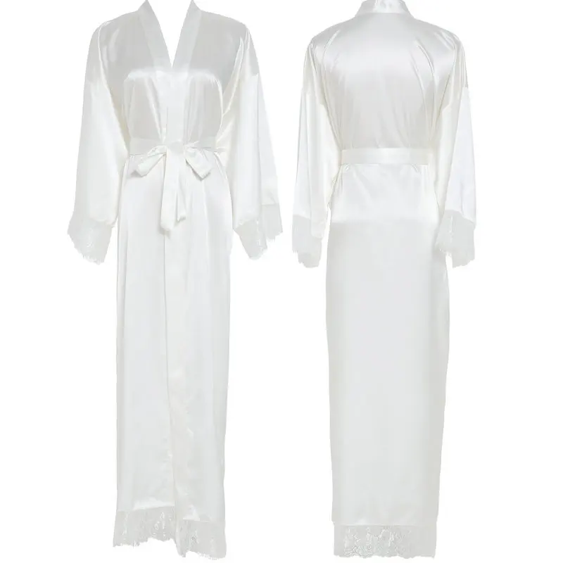Zaxachilable новые шелковые, атласные, с кружевами халат подружки невесты Свадебные платья Свадебный длинный халат женский халат белый